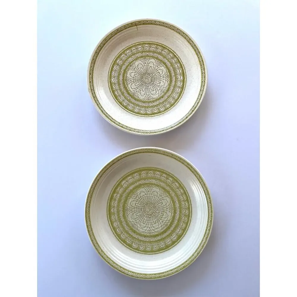 Vintage Franciscan Hacienda Green Earthenware Salad Plates Pair MCM Retro Design
